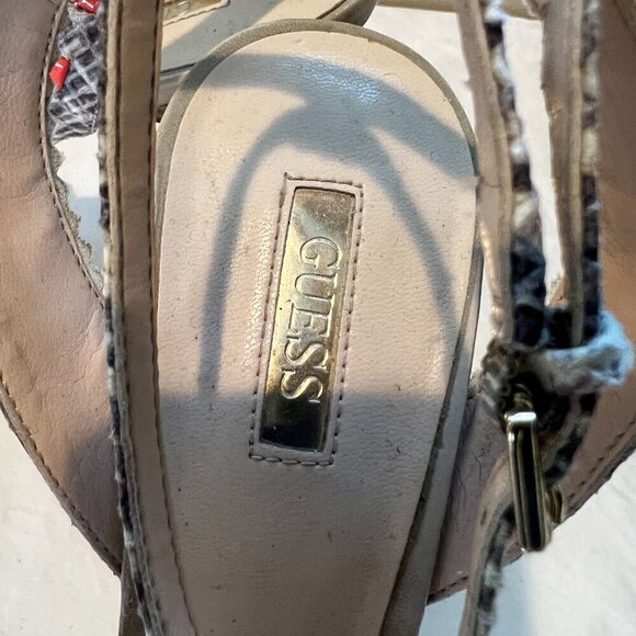 Guess Odonna 2 Platform Open Sandals Multi Ankle Strap Python Heels, Size 8M - Picture 13 of 15